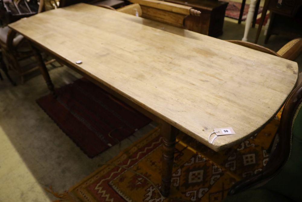 A 19th century Continental mahogany and fruitwood kitchen table, width 220cm, depth 80cm, height 75cm